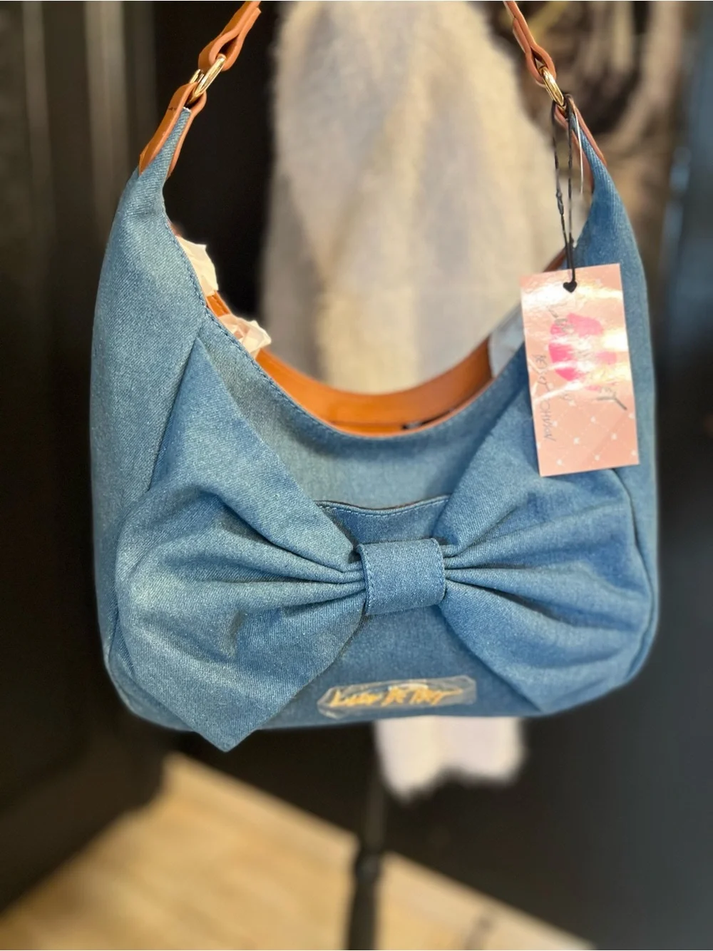 Betsey Johnson, Luv BETSEY,  denim Bow Hobo Bag - NWT
